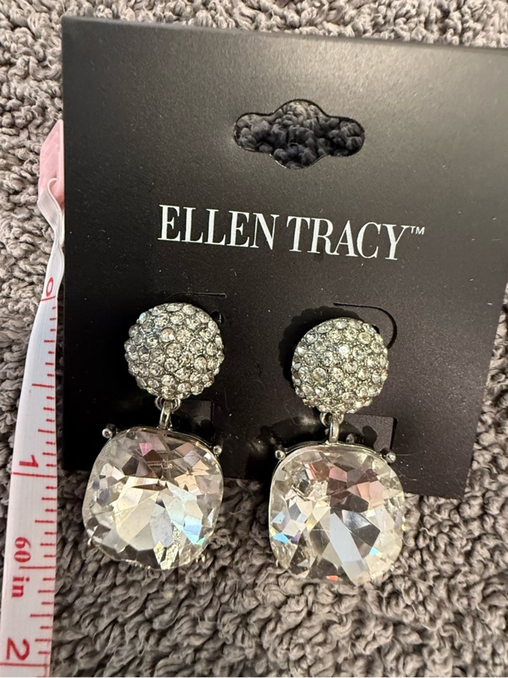 Ellen Tracy cubic zirconia rhinestone dangle drop post earrings - Picture 3 of 6